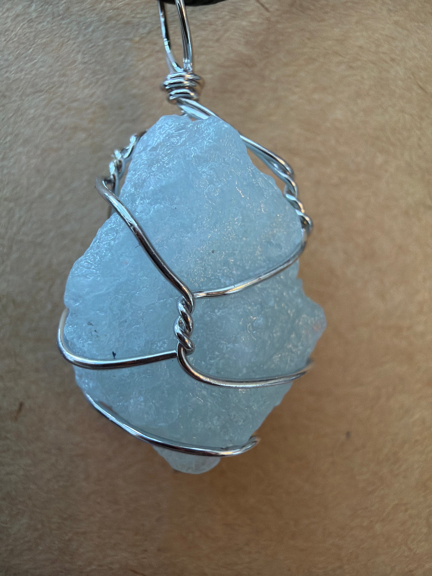 Necklace – Aquamarine Wire Wrapped on Leather Necklace