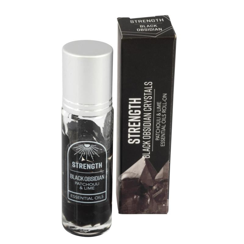 Strength Black Obsidian Crystal Pachouli Lime Essential Oil Roll
