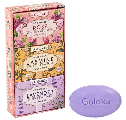 Soap Bar, Goloka 75 Gram Floral Trio Collection Soap Set