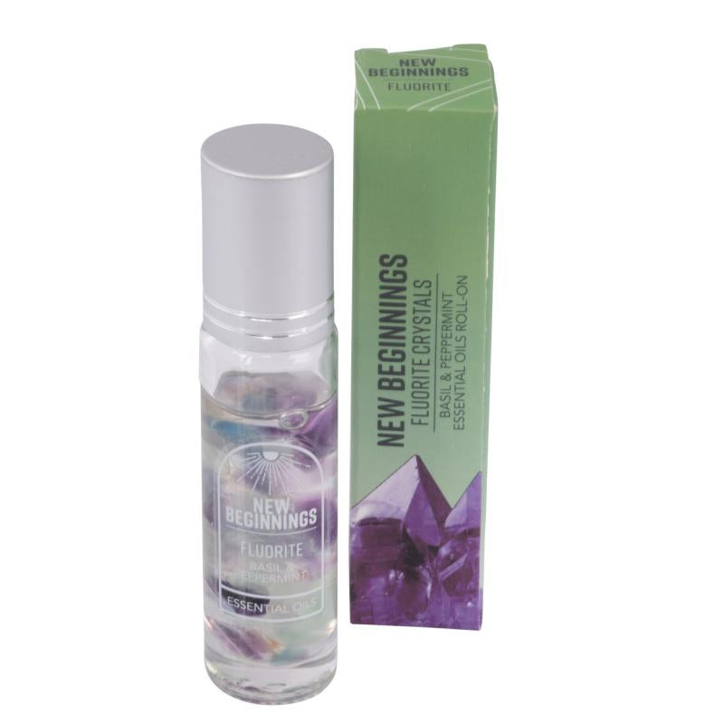 New Beginning Flourite Crystals Basil and Peppermint Essential Oil Roll-On