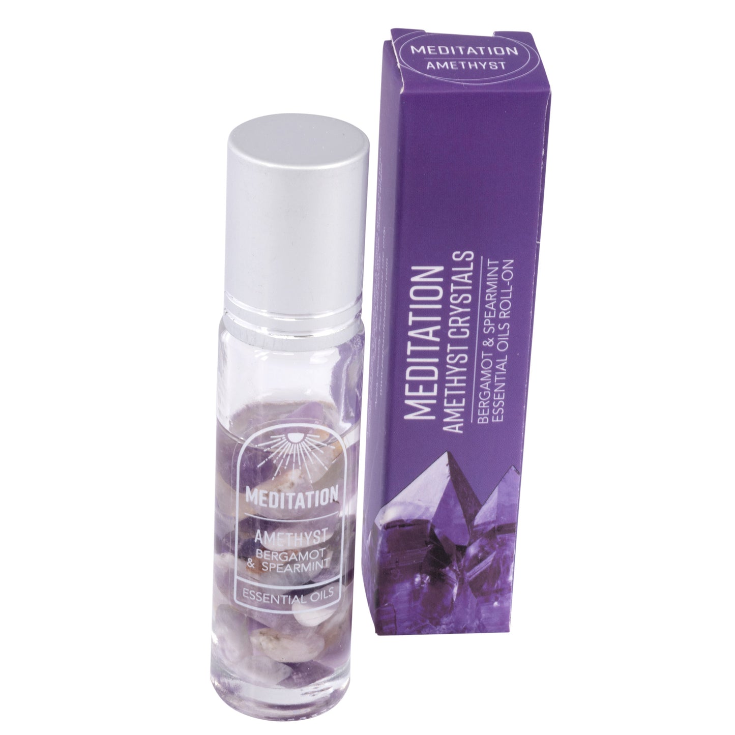 Meditation Amethyst Crystals Bergamot and Spearmint Essential Oil Roll-On