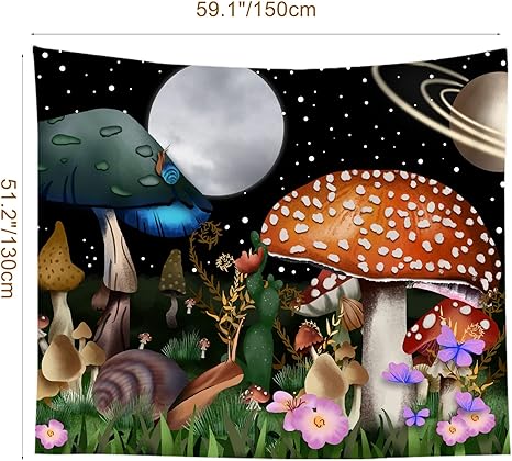 Mushroom Stars and Moon Tapestry