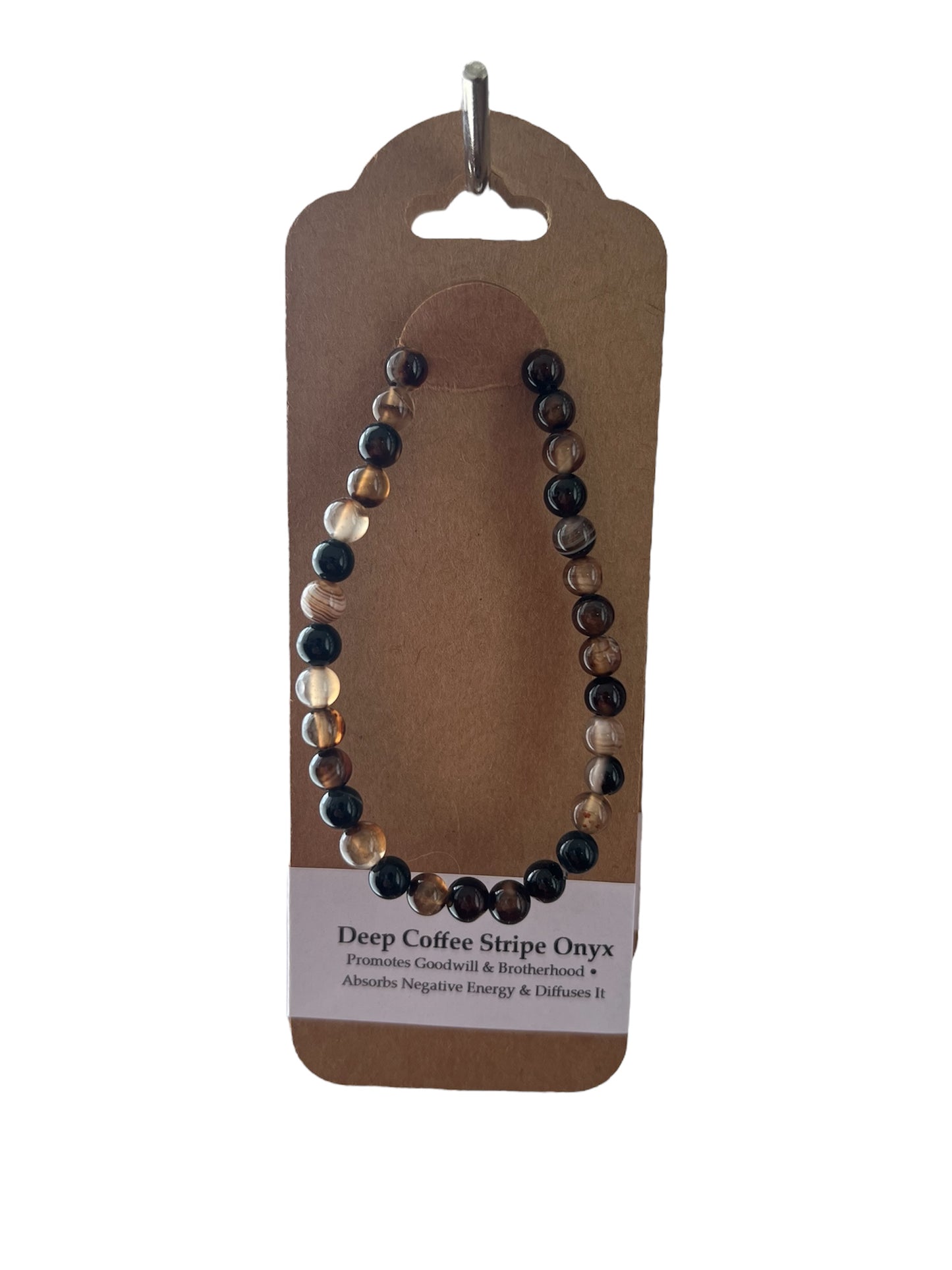 Deep Coffee Stripe Onyx Natural Stone Bracelet by Kewl Beads