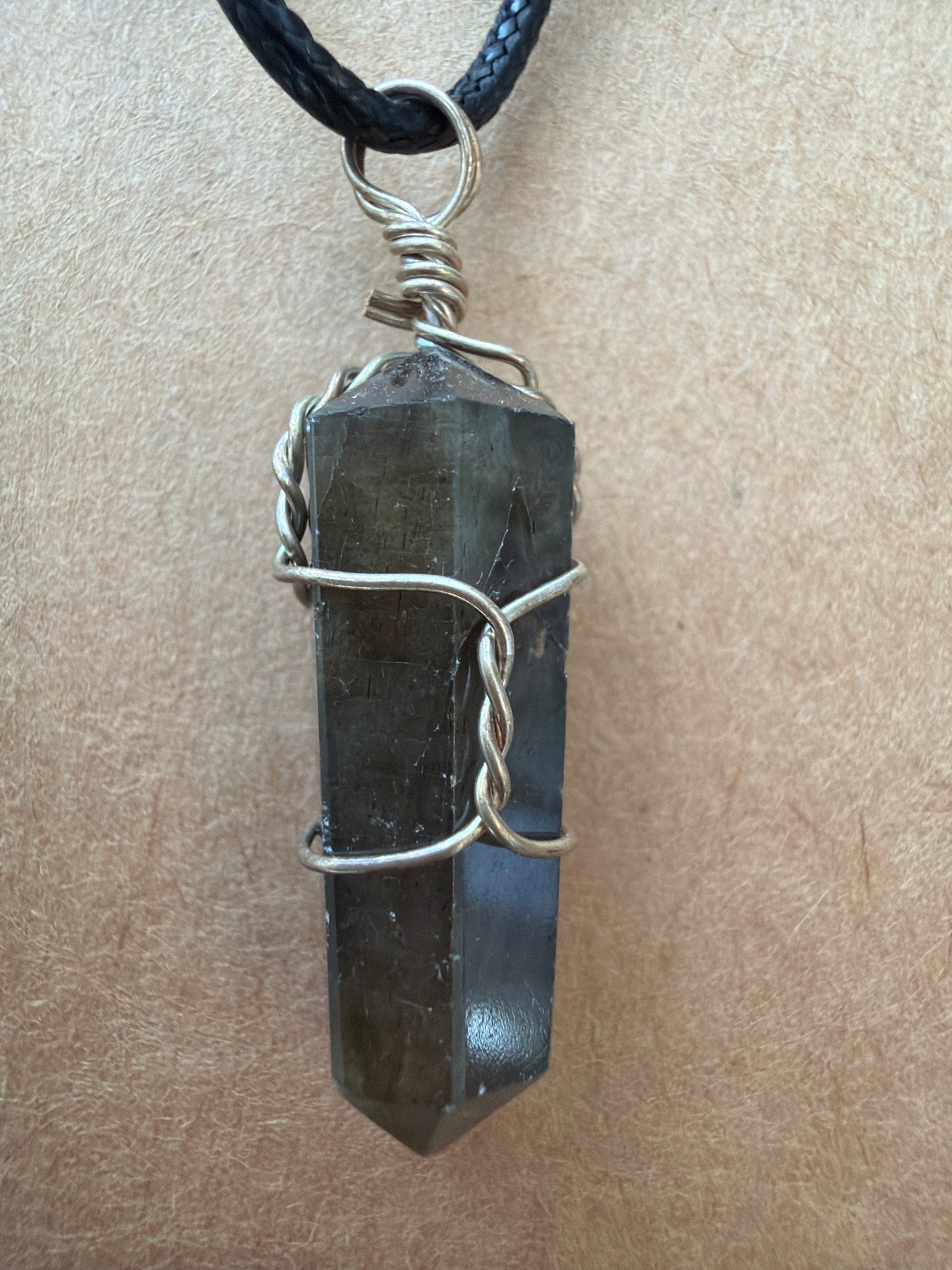 Necklace – Labradorite Wire Wrapped on Leather Necklace