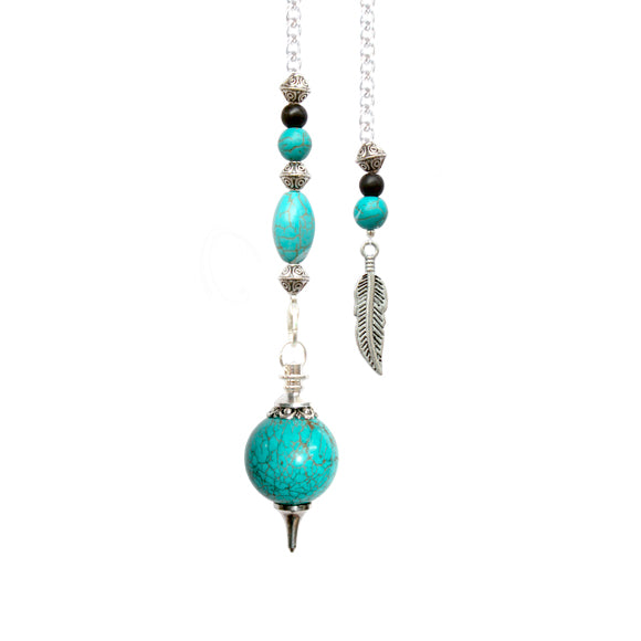 Pendulum Turquois Ball with Feather Beaded Chain