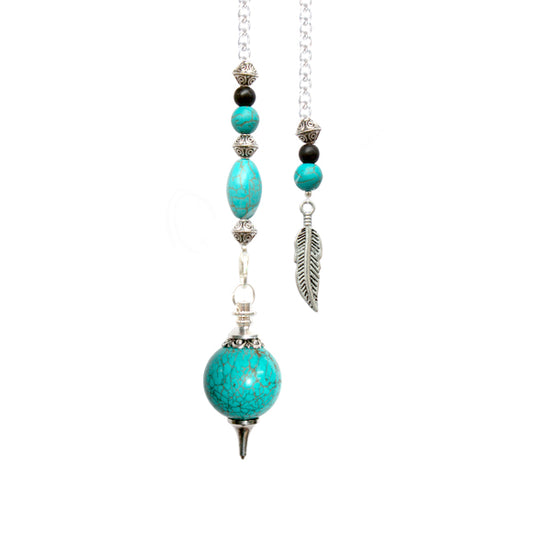 Pendulum Turquois Ball with Feather Beaded Chain