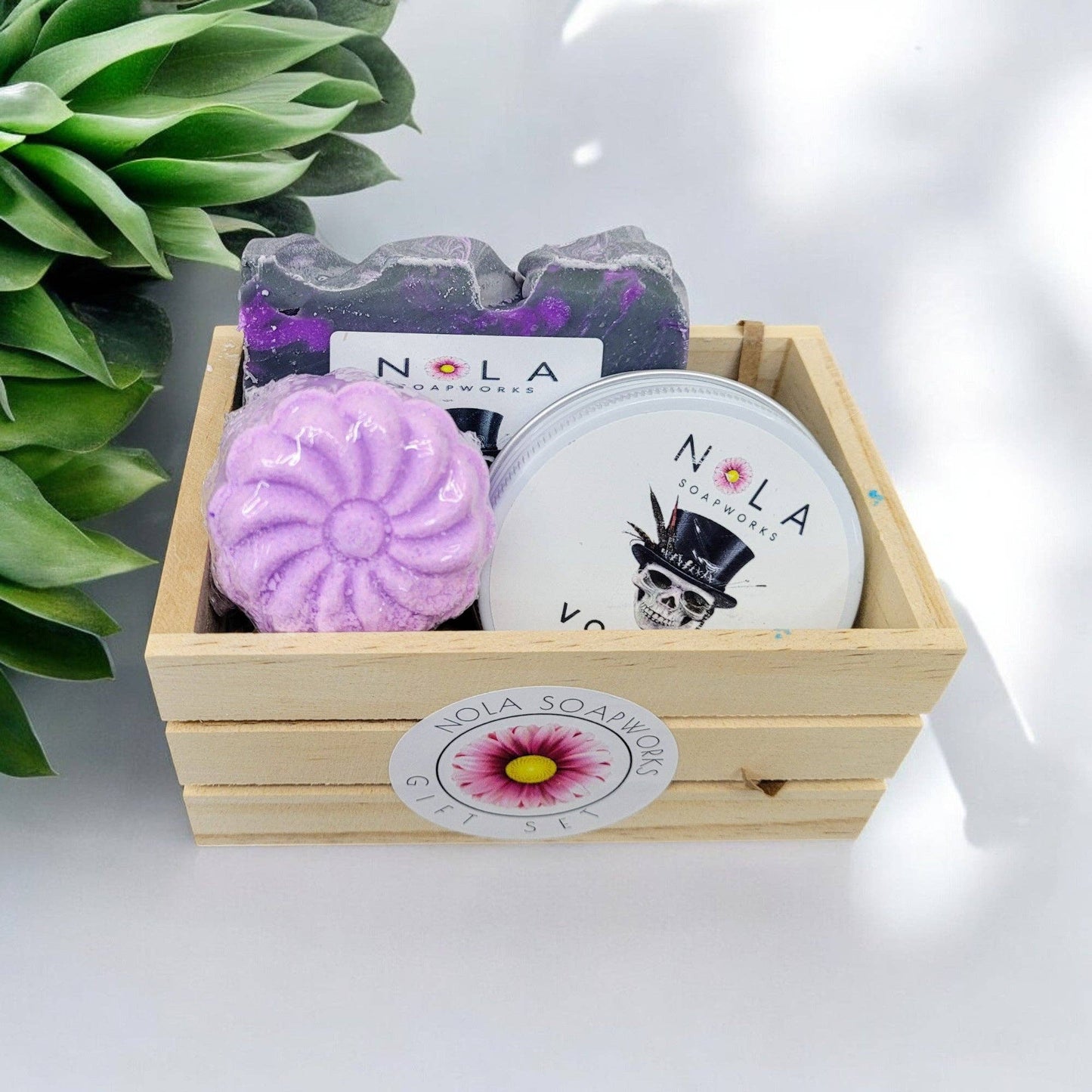 NOLA SoapWorks Gift Crate - Soap + Candle + Bath Bomb