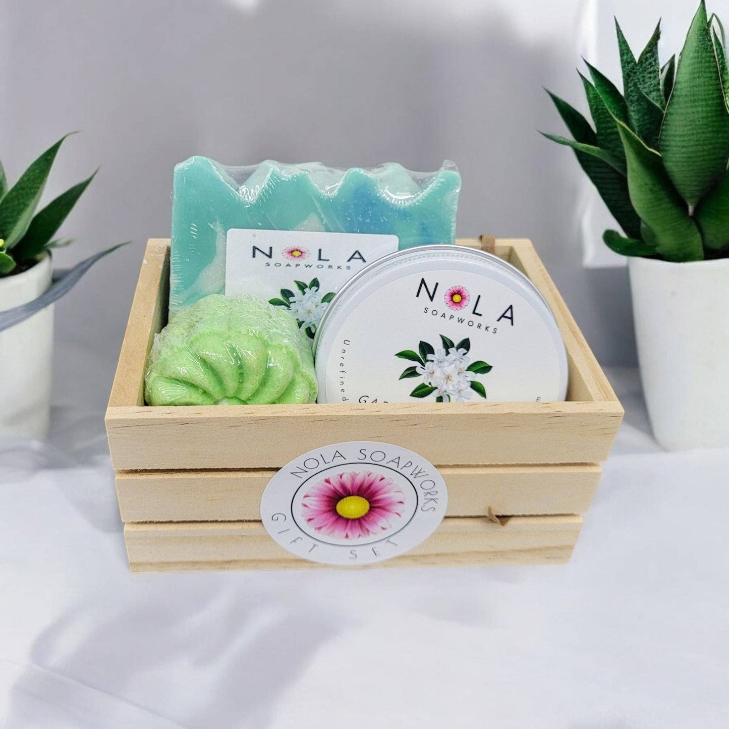 NOLA SoapWorks Gift Crate - Soap + Candle + Bath Bomb