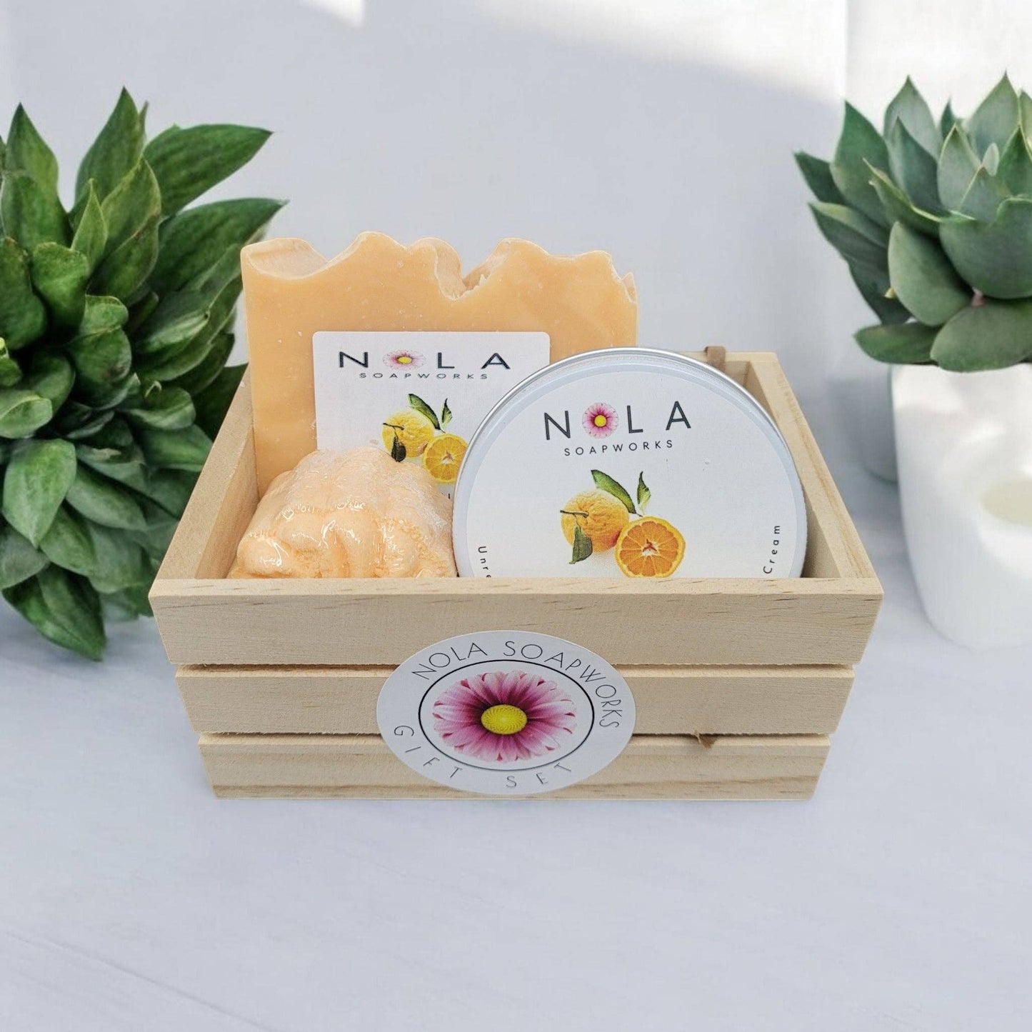 NOLA SoapWorks Gift Crate - Soap + Candle + Bath Bomb