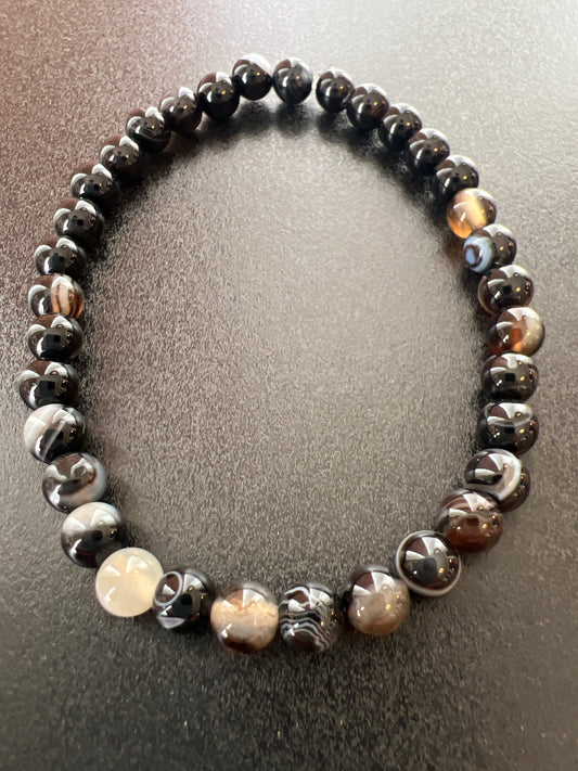 Black Striped Agate Natural Stone Bracelet by Kewl Beads