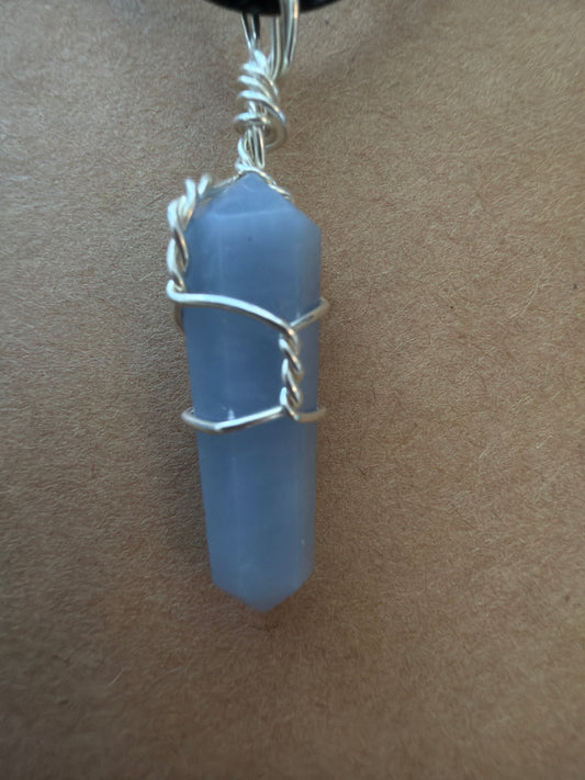 Necklace – Angelite Wire Wrapped on Leather Necklace