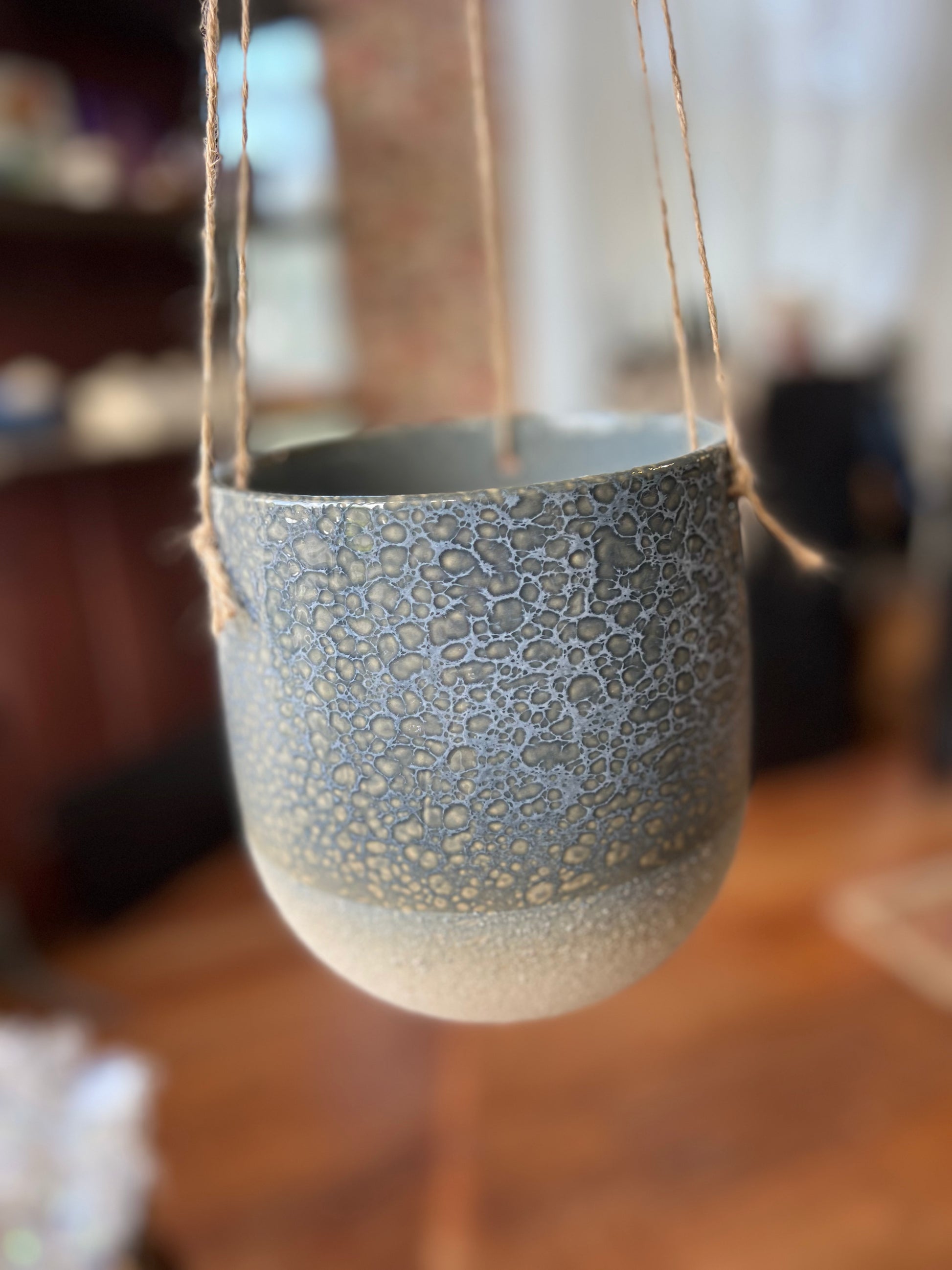 blue ceramic hanging planter Blue Textured Hanging Planter