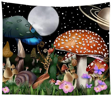 Mushroom Stars and Moon Tapestry