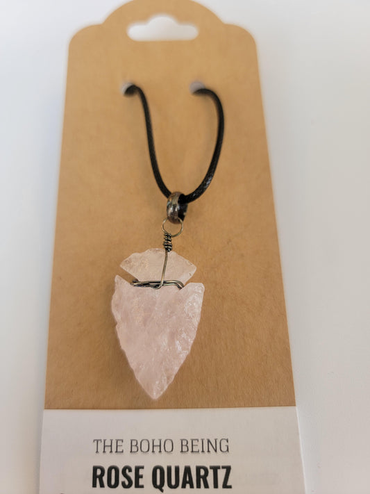 Necklace – Arrowhead Rose Quartz on Leather Necklace