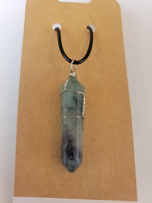 Necklace – Fluorite Wire Wrapped on Leather Necklace