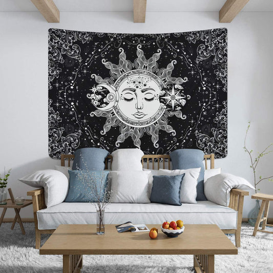 Sun and Moon Black and White Tapestry