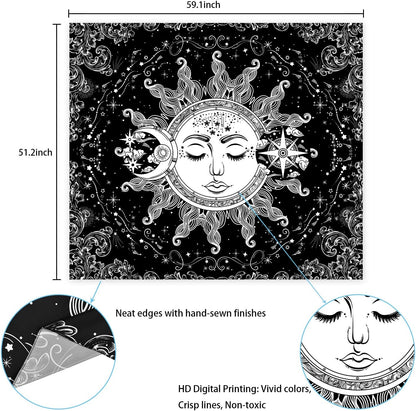 Sun and Moon Black and White Tapestry