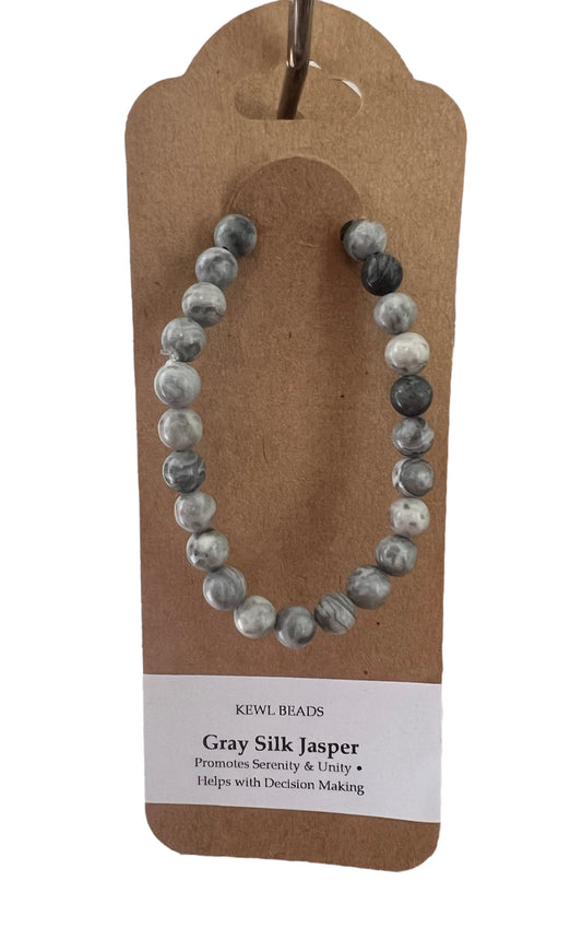 Gray Silk Jasper Natural Stone Bracelet by Kewl Beads