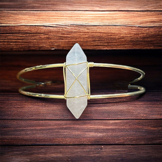 Bracelet - Quartz Double Terminated Brass Adjustable