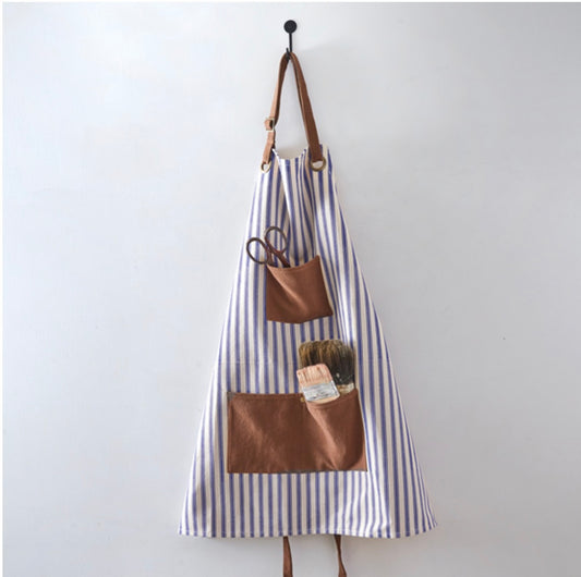 Blue Striped Canvas  Utility Apron