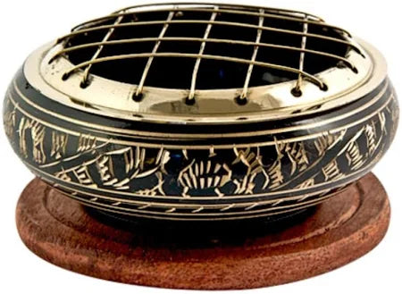 Brass Charcoal Burner with Screen and Coaster - 3"D